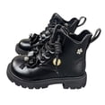 thumbnail image 1 of Girls Combat Boots Elegant Rhinestone Bowtie High Top Leather Ankle Booties Cute Floral Decor Winter Dress Boots 8.5 Toddler Black, 1 of 5