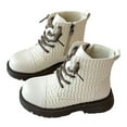 thumbnail image 1 of Girls Combat Boots Fashion Braided Pattern Lace up Platform Lug Sole Low Heel Fall Winter Ankle Booties Waterproof Leather Short Riding Boots 12.5 Little Kid White, 1 of 6