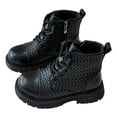thumbnail image 1 of Girls Combat Boots Fashion Braided Pattern Lace up Platform Lug Sole Low Heel Fall Winter Ankle Booties Waterproof Leather Short Riding Boots 13.5 Little Kid Black, 1 of 6