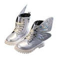 thumbnail image 1 of Girls Combat Boots Fashion Glitter Wing Decor Princess Dress Booties Lace up Zipper Lug Sole Winter Ankle Boots Silver 1.5 Big Kids, 1 of 8