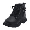 thumbnail image 1 of Girls Combat Boots Furry Lined Warm Winter Snow Booties Fashion Lug Sole Waterproof Leather Zipper Ankle Boots Black 8.5 Toddler, 1 of 6