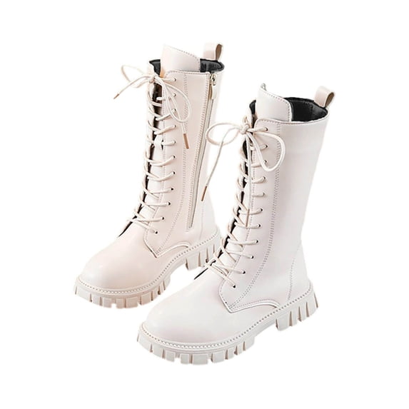 Girls Combat Boots Knee High Mid Calf Side Zipper Lace Up Classic Kids Winter Shoes Fall Fashion Teen Punk Goth Boot
