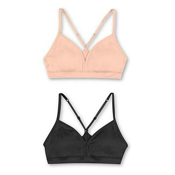 Girls Comfort Flex Fit Pullover Bra with Adjustable Racerback Straps, Pack of 2 - Budding Pink & Black, Extra Large