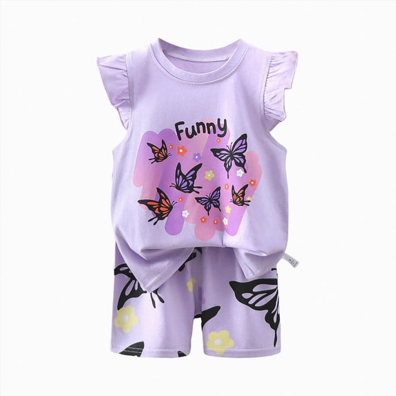 Leey-World Toddler Girls Summer Clothes Baby Kids 1T 2T 3T 4T Short Sleeve Letter T-Shirt Tops + Shorts Outfits Sets(Dark Purple,5-6 Years)
