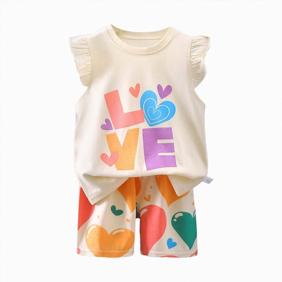 Leey-World Toddler Girl Summer Clothes 2T 3T 4T 5T Outfits Cotton Sleeveless Tank Tops Shorts Little Girl Clothing Set(Beige,4-5 Years)