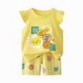 thumbnail image 1 of Leey-World Toddler Girl Clothes Summer Outfits Sleeveless Ruffle Hem Tank Top + Shorts 2Pcs Cute Baby Girls Clothing Set(Yellow,3-4 Years), 1 of 4