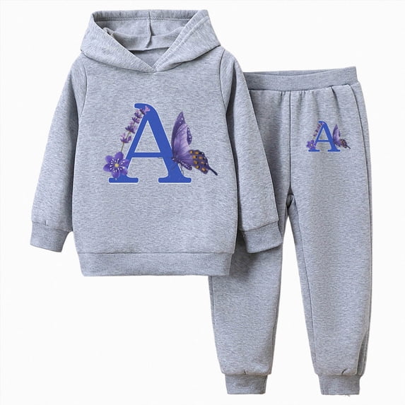 Girls Comfortable And Warm Set Cute Cartoon Print Long Sleeved Hoodie Pants Casual Two Piece Set 3-4 Years Grey