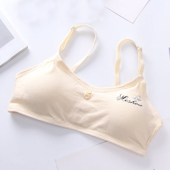 Girls Comfortable Bra Wireless Tween Girl Underwear Tops Training Bras Adjustable Straps with Removeable Pad Girls Tank with Built in Bra Beige 10-14Y