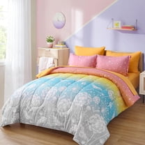 Girls Comforter Set Queen Size 7 Pieces Bed in A Bag Ombre Rainbow Bedding Set Dandelion Butterfly Print Kids Bedding Collections
