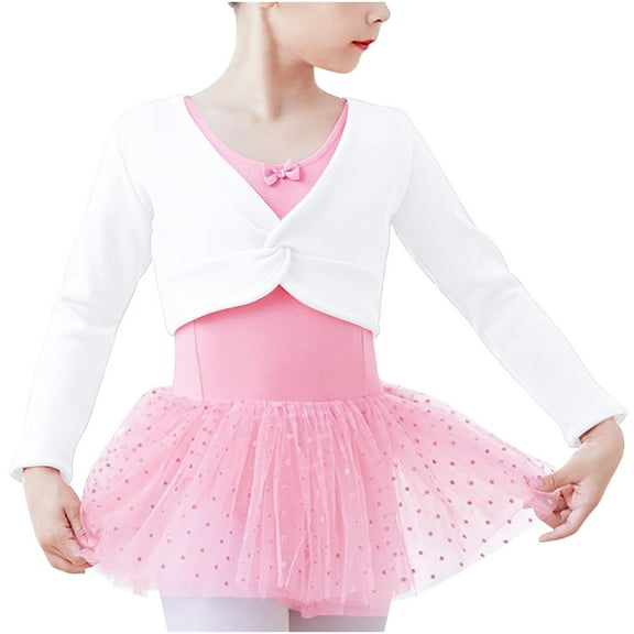 Girls Comfy Bolero Shrugs Long Sleeve Front Twist Knot Trendy Cute Shawls Wraps for Dress Cardigan (12-14 Years, White)