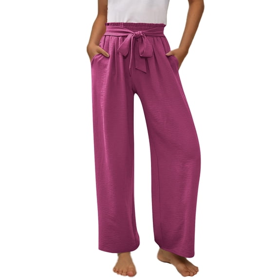 Girls Comfy Linen Pants Casual Summer Belted Elastic Waist Loose Soft Workout Trousers for Kids 4-14 Years
