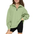 thumbnail image 1 of Girls Comfy Long Sleeve Blouse Cute New Teen Girls Quarter Zip Pullover Tops Trendy Oversized Sweatshirt Drop Shoulder Long Sleeve Fall Outfits Mint Green 7 Years, 1 of 7