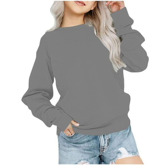 Girls Comfy Long Sleeve Blouse New Toddler Kids Boys Girls Casual Long Sleeve Sweatshirt Crew Neck Cute Pullover Tops Comfy Lightweight Clothes Gray 9 Years