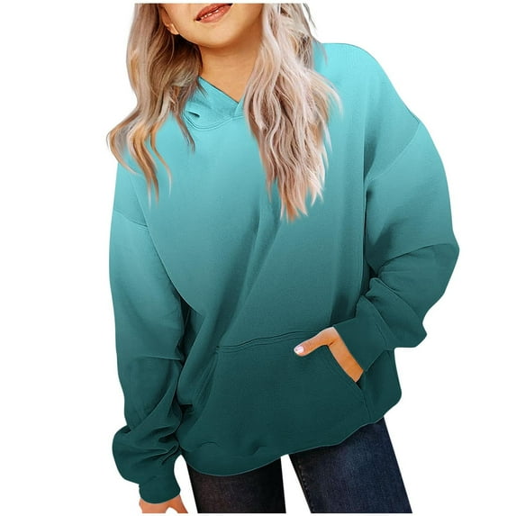 Girls Comfy Long Sleeve Shirts New Girls Oversized Sweatshirt Hoodies Casual Long Sleeve Gradient Hooded Pullover Tops Kids Preppy Clothes Navy 5 Years