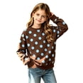 thumbnail image 1 of Girls Contrast Polka Dot Print Crewneck Sweatshirt, Long Sleeve Loose Pullover Top for Big Kids, Cute Classic Dotted Casual Sweatshirt Daily School Wear(Coffee1,4-5 Years), 1 of 4