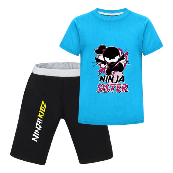 Girls Cool Cartoon Ninja Outfit – Kids T-Shirt and Shorts Matching Set for Daily Play