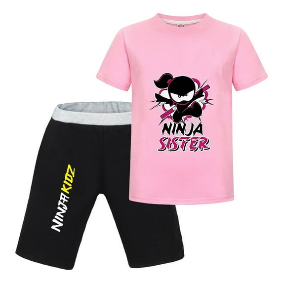 Girls Cool Cartoon Ninja Outfit – Kids T-Shirt and Shorts Matching Set for Daily Play