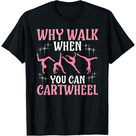 Girls' Cool Cartwheel Gymnastics T-Shirt - Black, Classic Fit, Short Sleeve, Cotton-Polyester