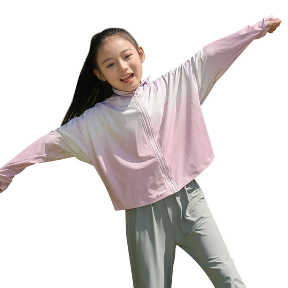 Girls Cooling Sun Hoodie Gradient Sun Protection Jacket Long Sleeve Ice Silk Breathable UPF50  Kids Tops 8 Y
