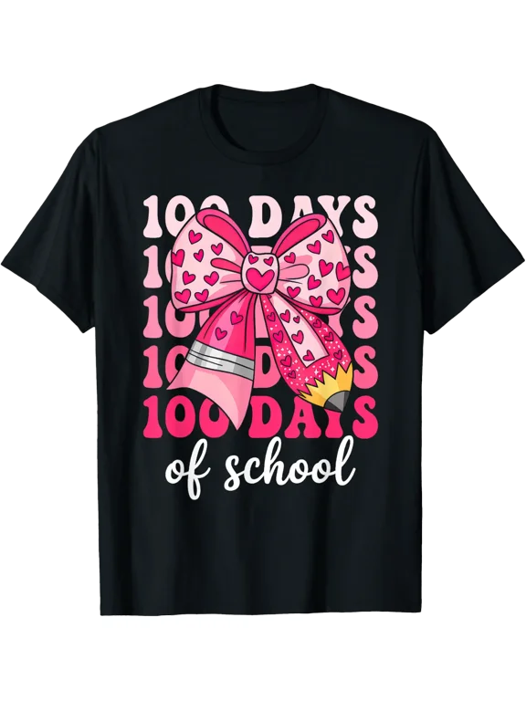 Girls Coquette Bow 100 Days Of School T Shirt Size S-5XL