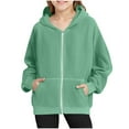 thumbnail image 1 of Girls' Corduroy Jackets with Pockets Long Sleeve Full-Zip Up Hoodie Sweatshirt Coat Kids Hooded Outerwear (6-7 Years, Green), 1 of 7