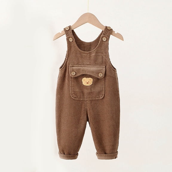 Girls Corduroy Jumpsuits Solid Color Floral Print Button Down Sleeveless Jumpsuits Long Romper Pants with Pockets Coffee 0-6 Months