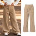 thumbnail image 1 of Girls Corduroy Pants Wide Leg Design Button Front Zipper Vintage Pants with Pockets High Waist Casual Pants for Girls Girls Khaki Uniform Pants Kids Preppy Clothes 11-12 Years, 1 of 8
