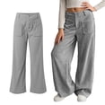 thumbnail image 1 of Girls Corduroy Pants Wide Leg Design Button Front Zipper Vintage Pants with Pockets High Waist Trousers for Girls Grey Pants Kids Cute Clothes for Girls 7-8 Years, 1 of 7
