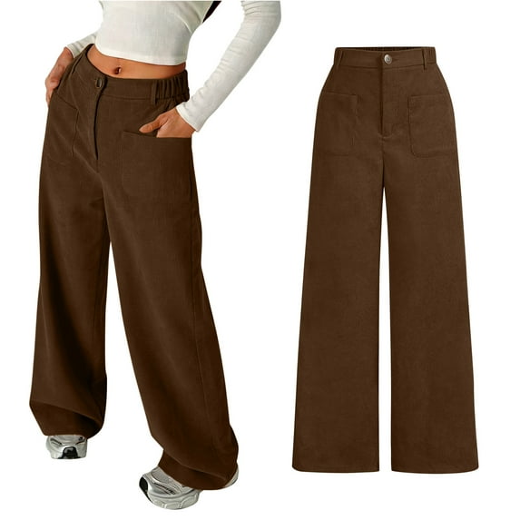 Girls Corduroy Pants Wide Leg Design with Pockets Vintage Baggy Pants High Waist Casual Pants for Girls Brown Pants for Girls Uniform Kids Back To School Outfits for Girls 9-10 Years