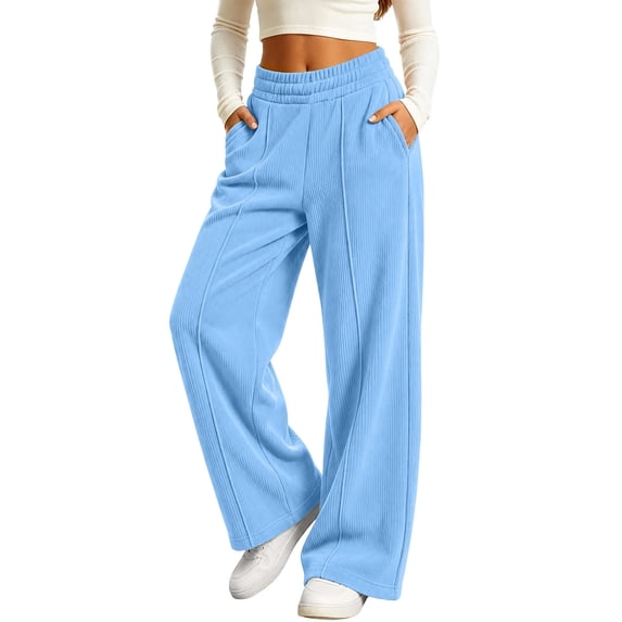 Girls Corduroy Pants with Pockets Baggy Fall Fashion Casual Elastic Waist Kids Wide Leg Pants Blue 8