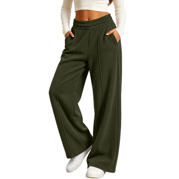 Girls Corduroy Pants with Pockets Casual Elastic Waist Baggy Fall Fashion Kids Wide Leg Pants Army Green 5