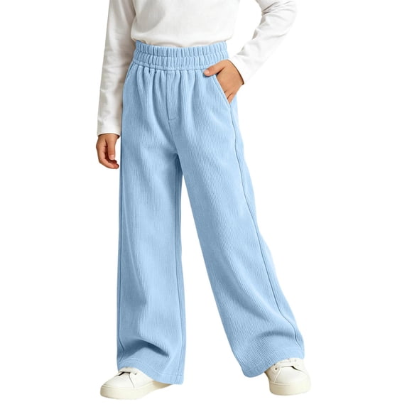 Girls Corduroy Sweatpants with Pockets Baggy Fall Winter Casual Elastic Waist Kids Active Pants Blue 8