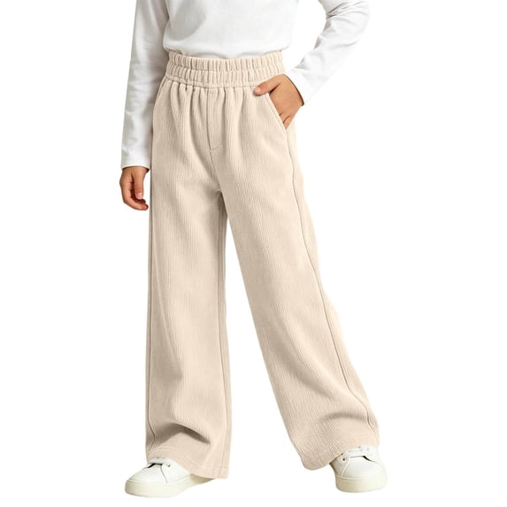 Girls Corduroy Sweatpants with Pockets Elastic Waist Baggy Fall Winter Casual Kids Active Pants Beige 14