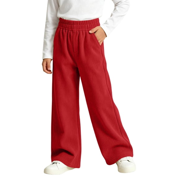 Girls Corduroy Sweatpants with Pockets Fall Winter Baggy Elastic Waist Casual Kids Active Pants Red 10