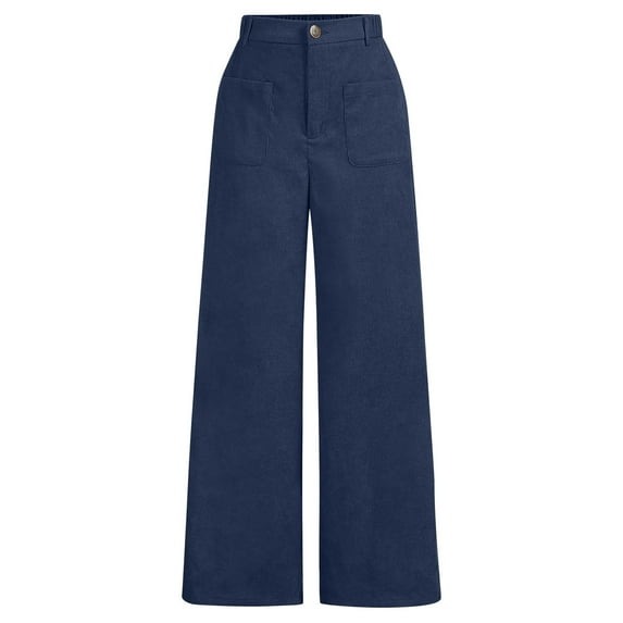 Girls Corduroy Wide Leg Pants Button Front Zipper Vintage Pants with Pockets High Waist Trousers for Girls Girls Navy Pants Kids Tween Girl Clothing 5-6 Years