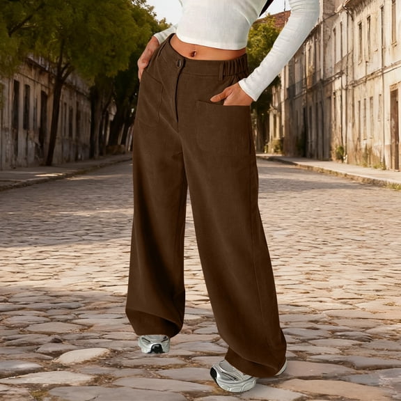 Girls Corduroy Wide Leg Pants Vintage Baggy Pants with Pockets High Waist Trousers for Girls Girls Brown Pants Kids Preppy Clothes for Girls 11-12 Years