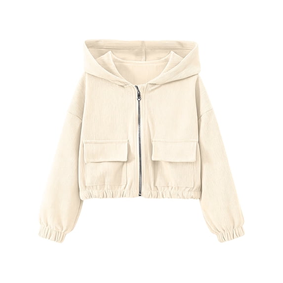 Girls Corduroy Zip Up Hoodies Kids Full-Zip Loose Sweatshirts Jacket Trendy Casual Windproof Warm Coat with Pocket