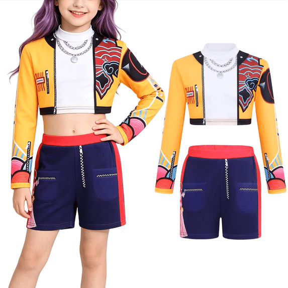 Girls Cosplay Clothing Halloween Print Cos Performance Clothes Long Sleeves Coat Shorts Suits
