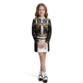 3-Piece Halloween Cosplay G'irl's Costume, Luxury Popular Singer Stage Performance Outfit, Black Printed , Ages 3-12