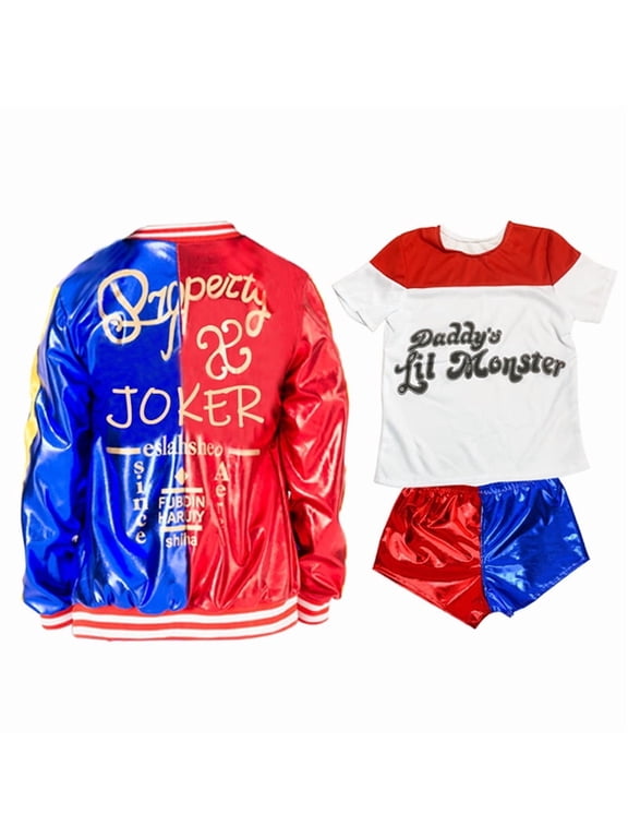 Girls Cosplay Costumes Set,Halloween squad costumes for Kids With Jacket Shorts T-shirt
