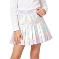 thumbnail image 1 of Girls Cosplay Skirts Holographic Metallic Pleated Mini Skirt Shiny High Waist A-Line Skort For Party Performance, 1 of 8