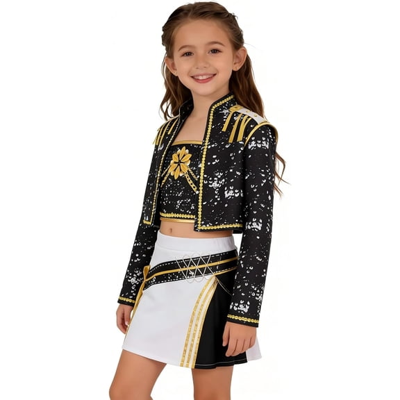 G'irl's Costume Set for Halloween, Black & Gold Idol Stage Cosplay  Outfit for Performance Accessories, Skirt & Top
