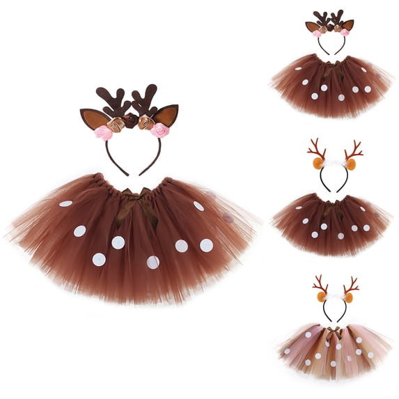 Girls Tutu Skirt Hairband Set Deer Dress up Kids Halloween 5-6 Years
