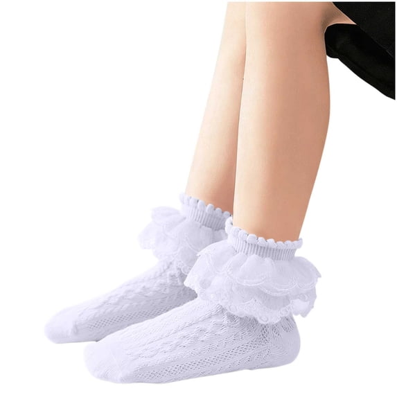 Girls Cotton Ankle Socks Lace Trim Ruffle Frilly Socks Princess Style Dress Socks for 1-12 Years