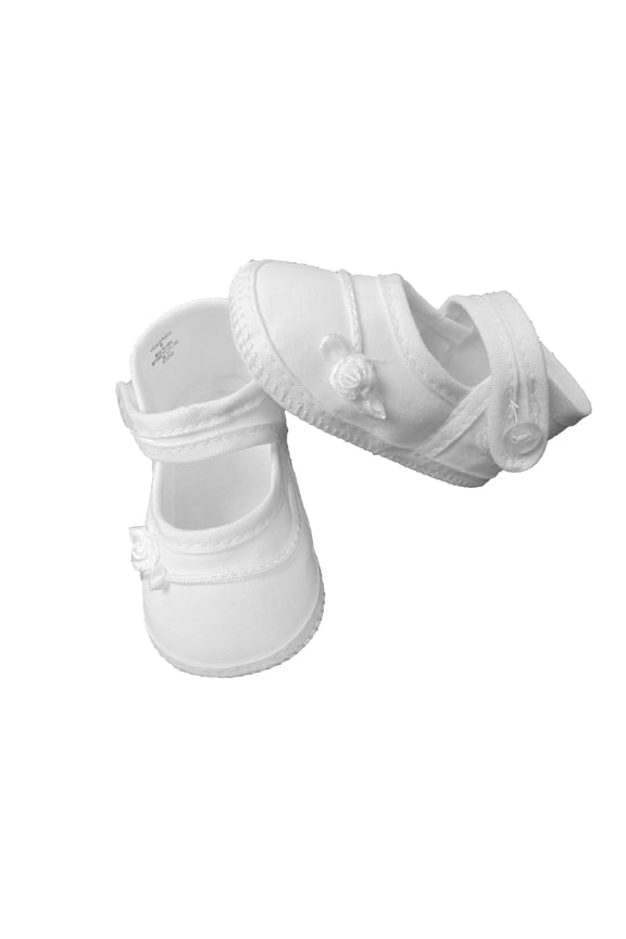 Girls Cotton Batiste Shoe with Embroidered Braid and Rosebud (Baby)