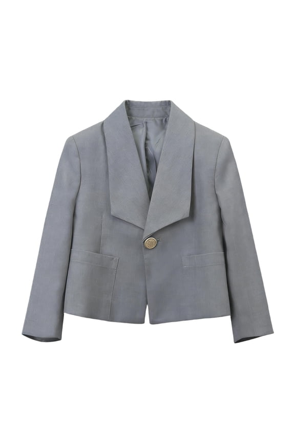 Girls Cotton Blazer Jacket with Shawl Collar, Light Gray Casual Blazer for Kids Kids & School,Size 7-8 T