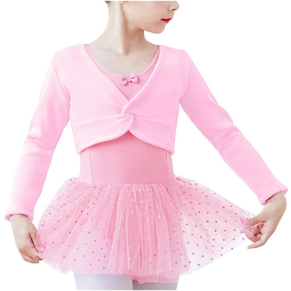Girls Cotton Bolero Shrugs Long Sleeve Front Twist Knot Fashion Cute Shawls Wraps for Dress Cardigan (10-12 Years, Pink 01)