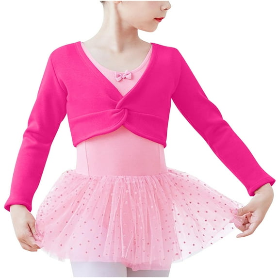 Girls Cotton Bolero Shrugs Long Sleeve Front Twist Knot Fashion Cute Shawls Wraps for Dress Cardigan (7-10 Years, Hot Pink 01)