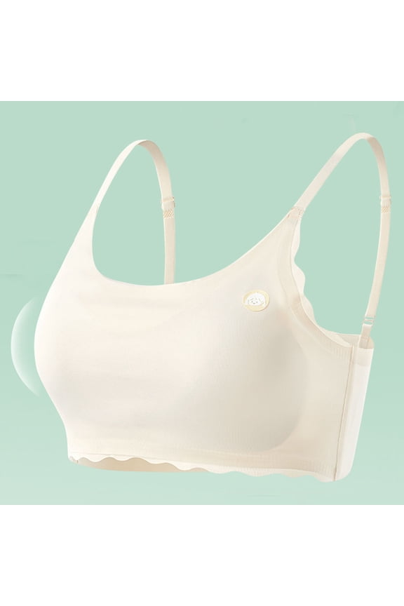 Girls Cotton Bralette - Wireless Bra for Teens, Seamless Comfort Sleep & Lounge Bra, Soft Training First Bra, Khaki,Size M