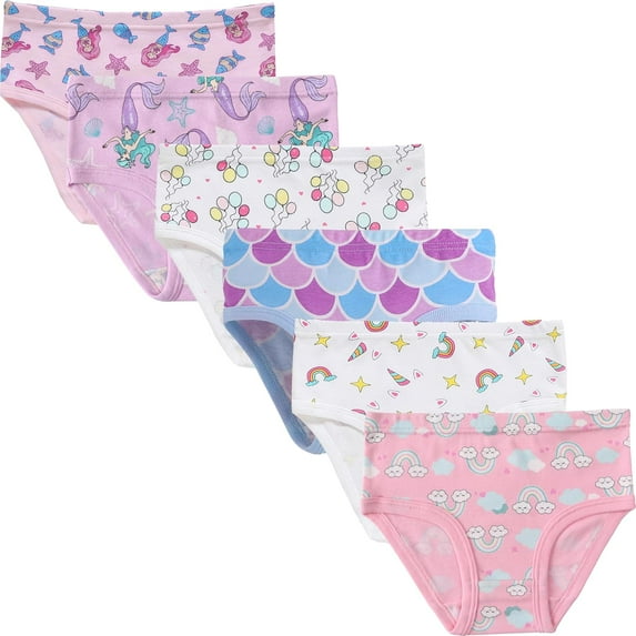 Girls Cotton Breathable Underwear Toddler Mermaid Panties Little Kids Rainbow Briefs Childrens Comfort 6 Pack Undies Size 2T